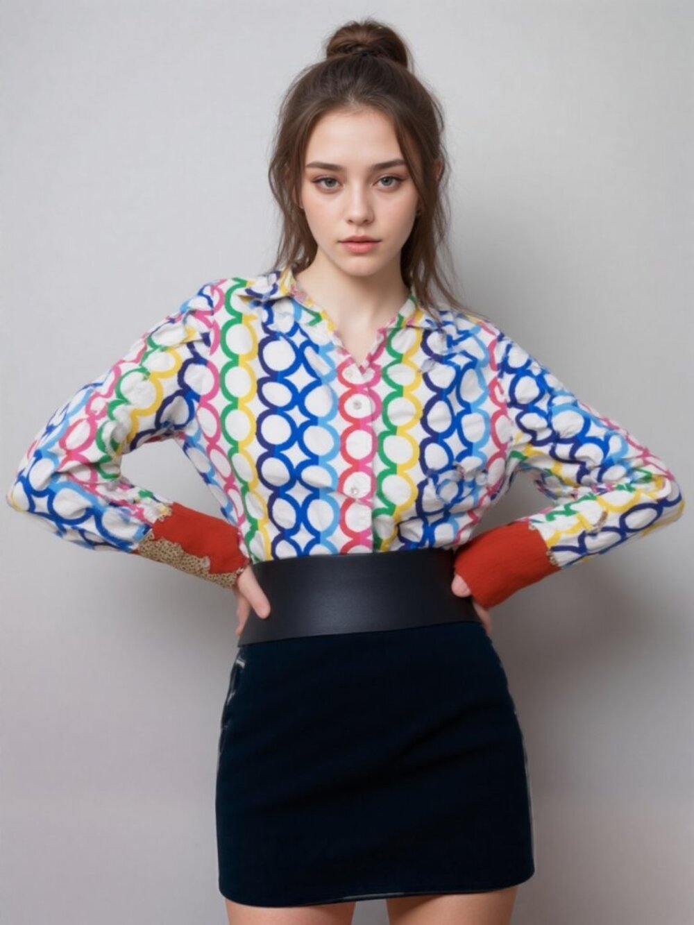 Tizzie Top with geometric circular patterns with hints of animal print